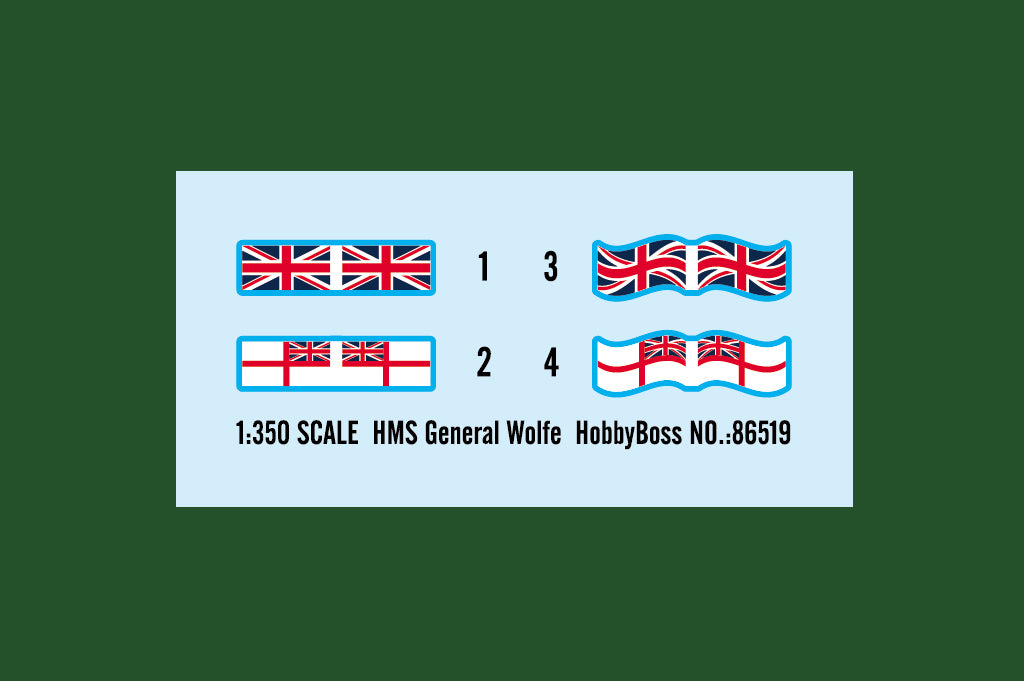 Calcas de la maqueta del buque HMS General Wolfe en escala 1:350 de Hobby Boss referencia 86519