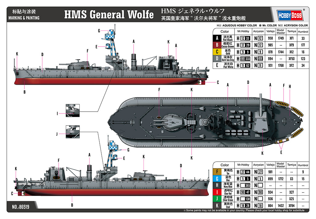 Decoración de la maqueta del buque HMS General Wolfe en escala 1:350 de Hobby Boss referencia 86519