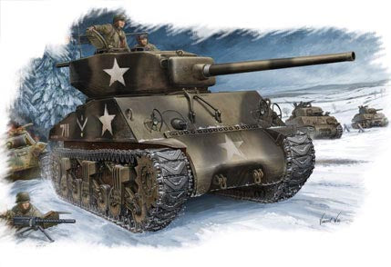 Portada de la caja de la maqueta del tanque M4A3 Sherman en escala 1:48 de Hobby Boss referencia 84805