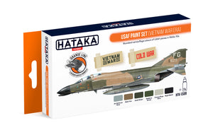 Set de pinturas con base laca para aviones de la USAF de la Guerra de Vietnam y la Guerra Fría del fabricante Hataka referencia CS09