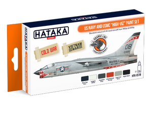 Set de pinturas con base laca para aviones de la US Navy y de los Marines de la Guerra de Vietnam y la Guerra Fría del fabricante Hataka referencia CS18