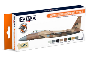 Set de pinturas con base laca para aviones del escuadrón de agresores de la USAF del fabricante Hataka referencia CS29