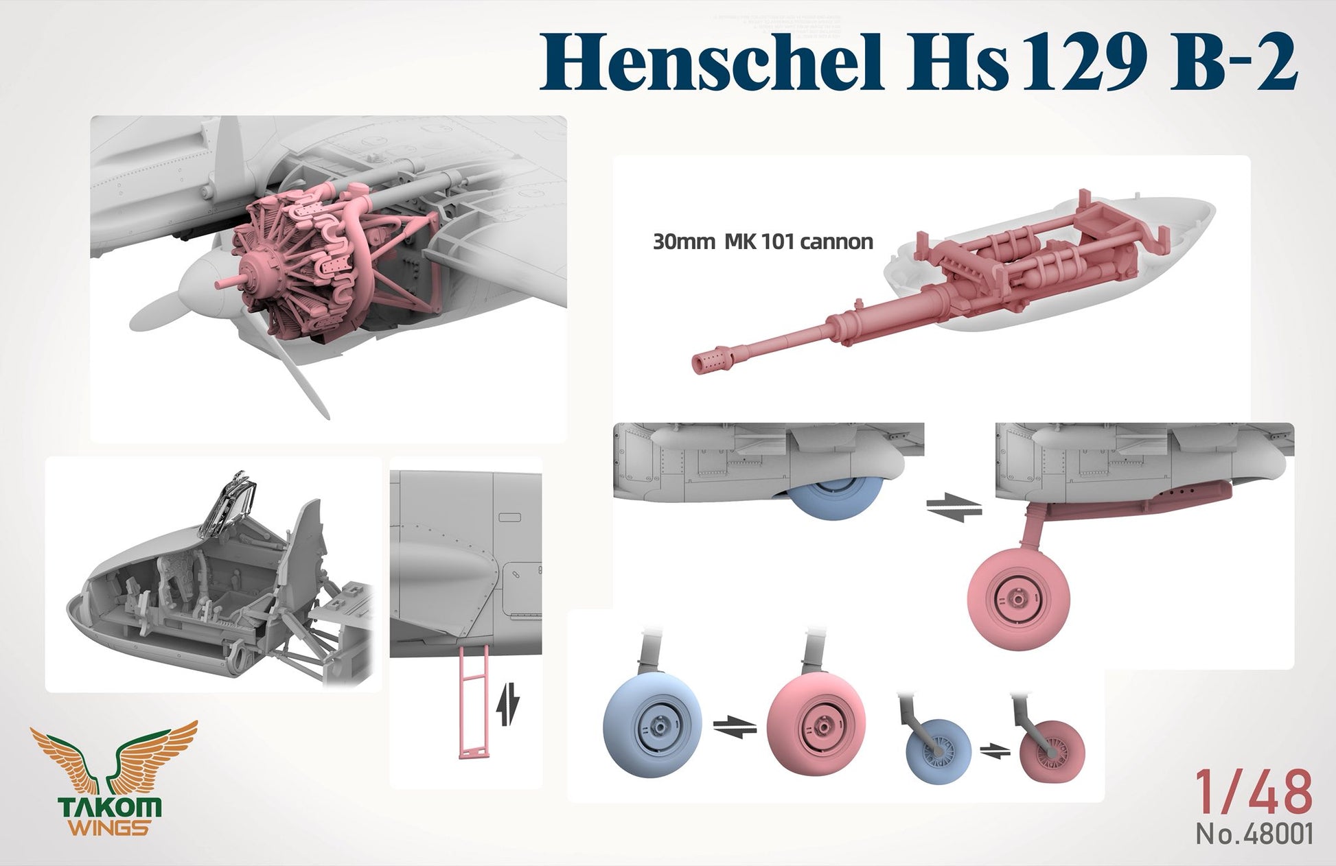 Detalle de las mejoras incluidas en la maqueta del avión Hs129 B2 en escala 1:48 de Takom con referencia 48001