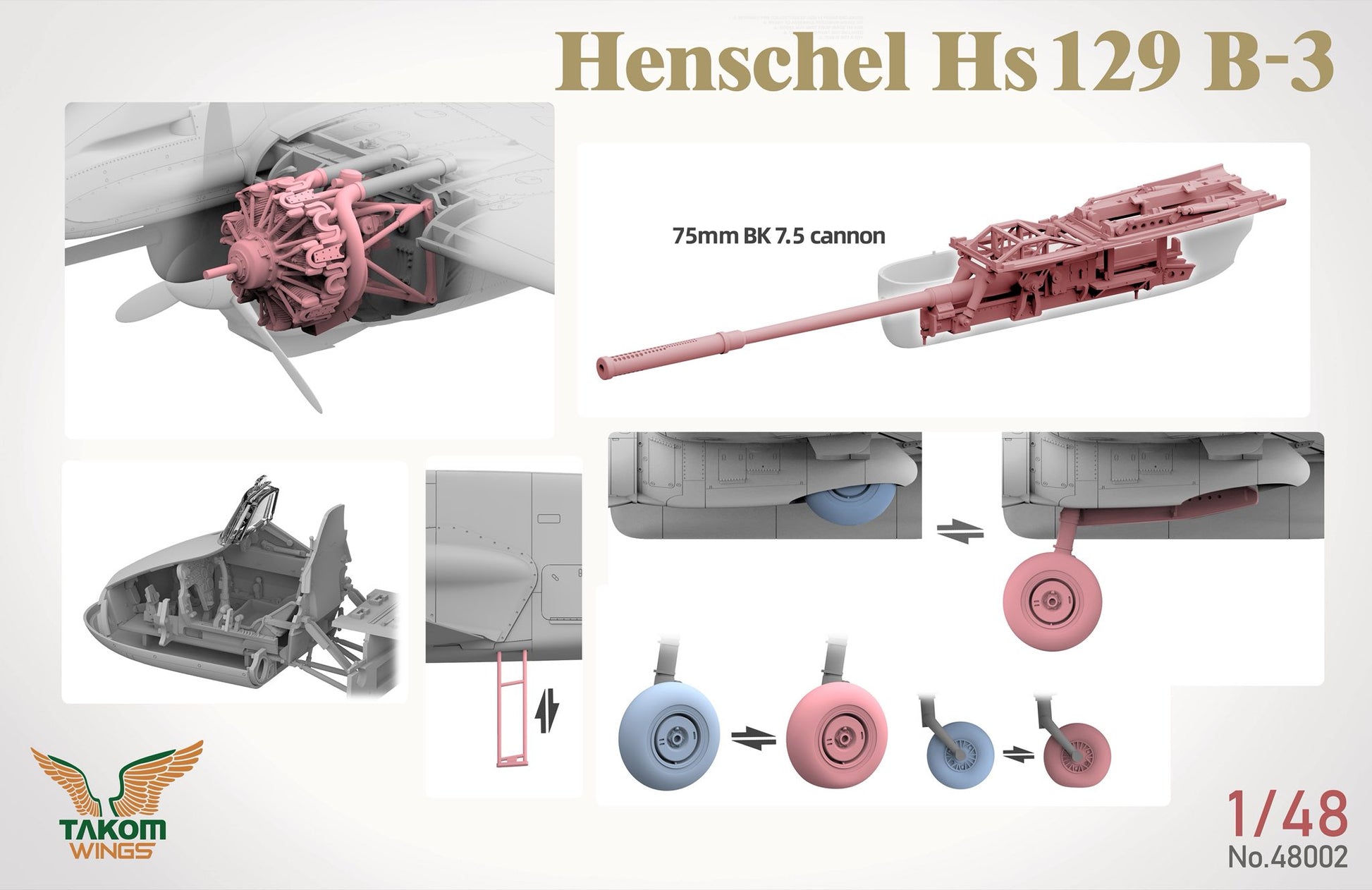 Detalle de las mejoras incluidas en la maqueta del avión Hs129 B3 en escala 1:48 de Takom con referencia 48002