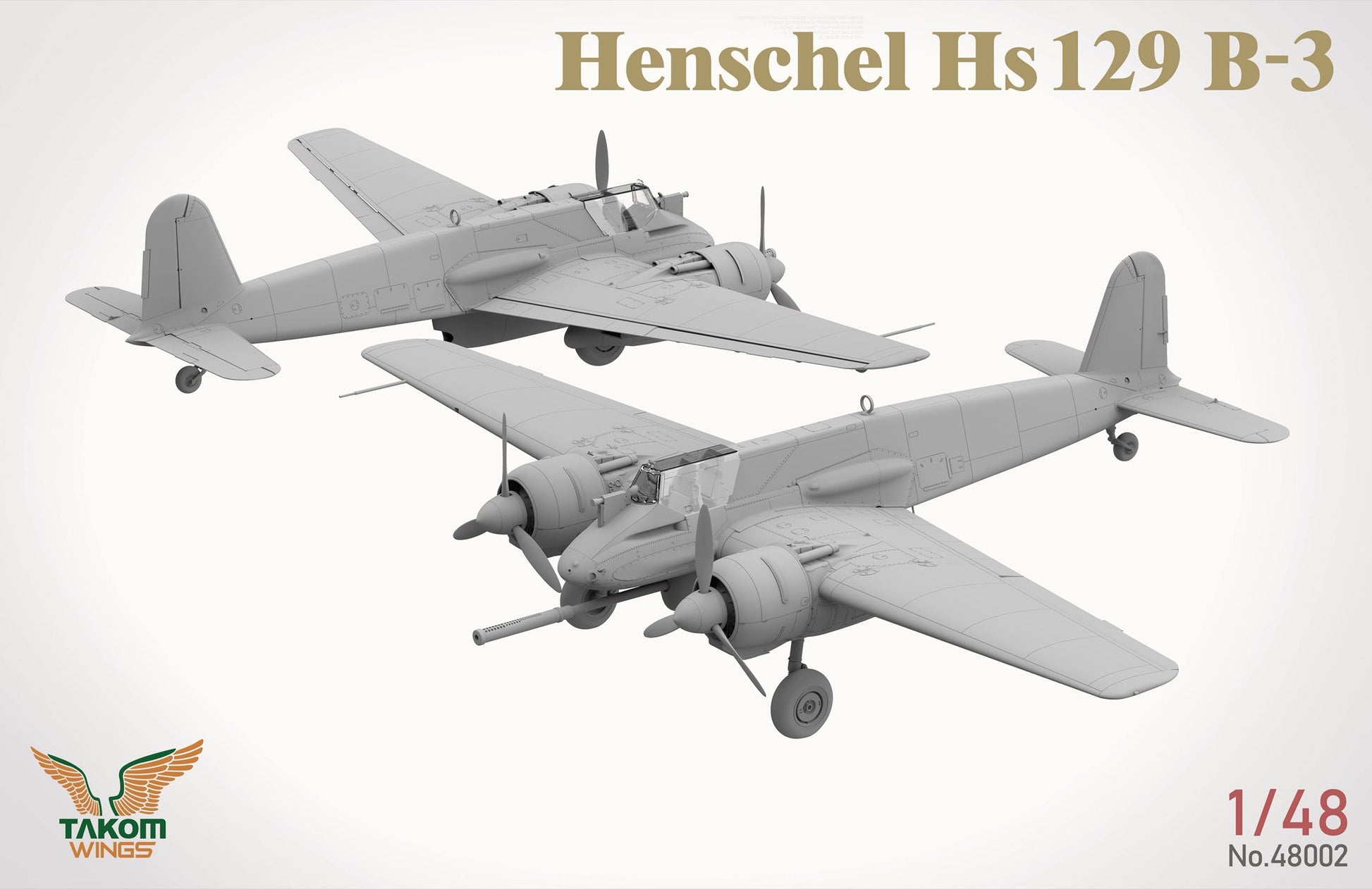 Vistas laterales de la maqueta del avión Hs129 B3 en escala 1:48 de Takom con referencia 48002