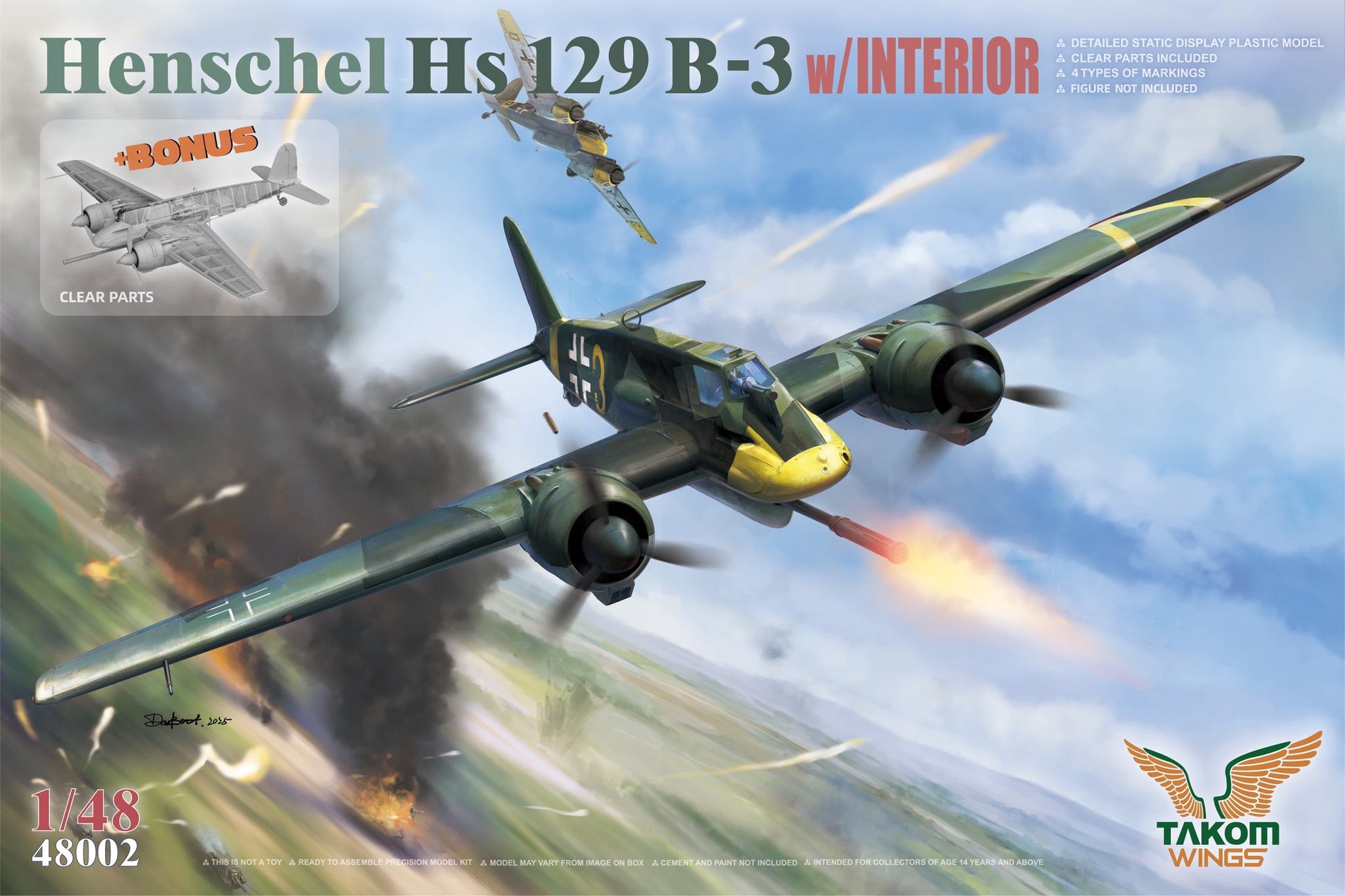 Portada de la caja de la maqueta del avión Hs129 B3 en escala 1:48 de Takom con referencia 48002
