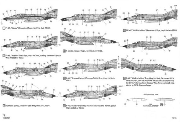 Instrucciones 1 del set de calcas israelitas para aviones RF-4E y F-4E y ES en escala 1:48 de Hi-Decal Line referencia 48007