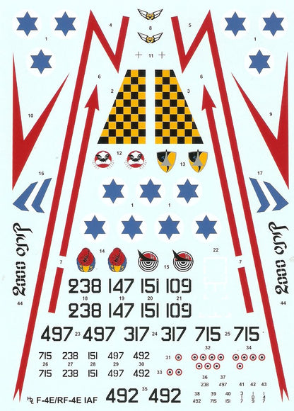 Set de calcas israelitas para aviones RF-4E y F-4E y ES en escala 1:48 de Hi-Decal Line referencia 48007
