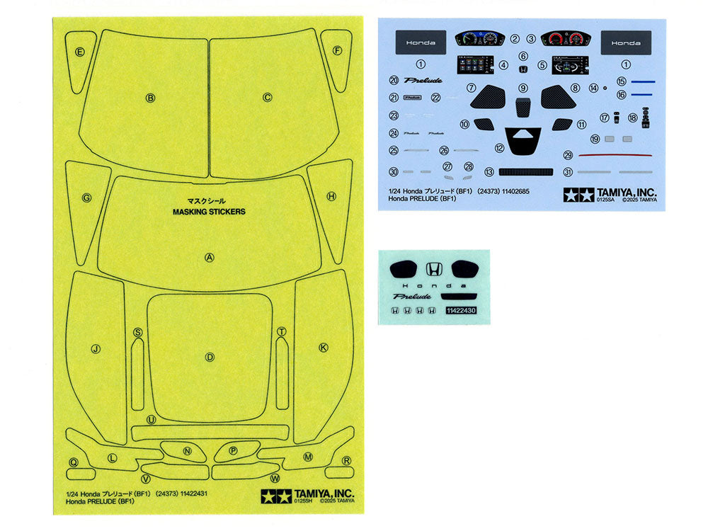 Máscaras y calcas de la maqueta del Honda Prelude BF1 en escala 1:24 de Tamiya refrencia 24373