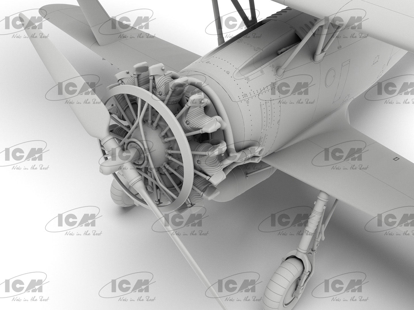 Detalle del motor de la maqueta del avión alemán Hs 123 A-1 en escala 1:32 de ICM referencia 32015