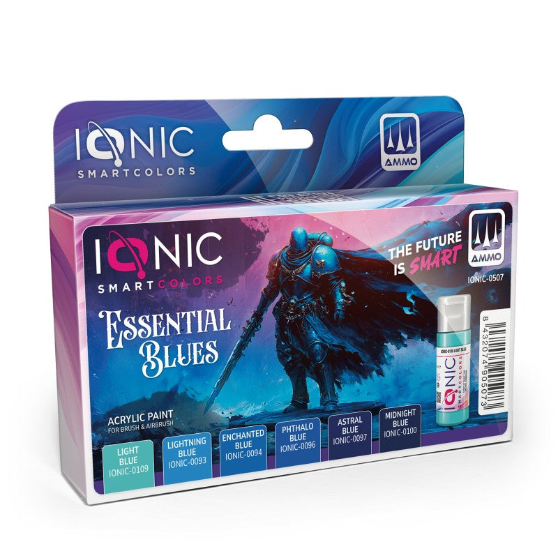 Set de pinturas de colores azules para figuras de la serie IONIC de Ammo con referencia 0507