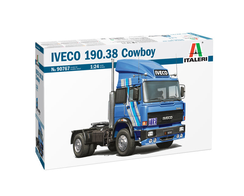 Portada de la caja de la maqueta del camión IVECO 190.38 Cow boy en escala 1:24 de Italeri referencia 90767