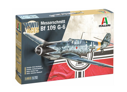 Portada de la caja de la maqueta del caza alemán Bf-109 G-6 en escala 1:72 de Italeri referencia 1483
