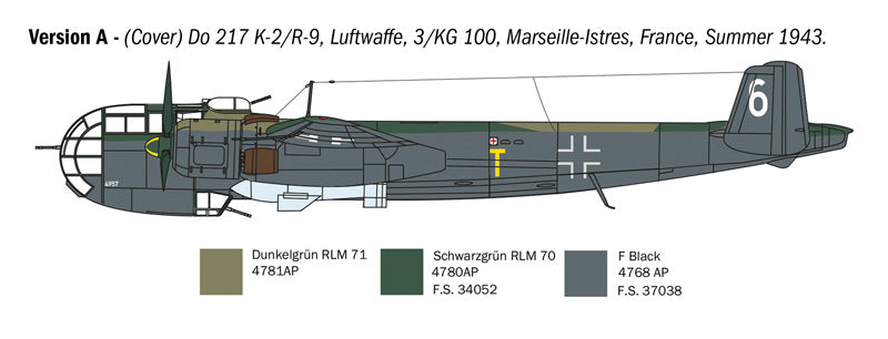 Decoración 1 de la maqueta del bombardero alemán Dornier Do 217 K1/K2 en escala 1:72 de Italeri referencia 1488
