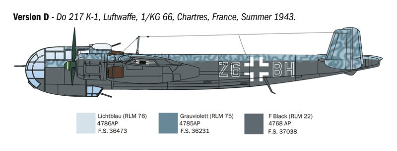 Decoración 4 de la maqueta del bombardero alemán Dornier Do 217 K1/K2 en escala 1:72 de Italeri referencia 1488