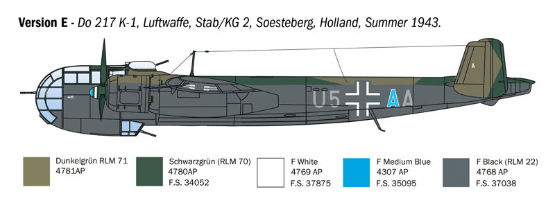 Decoración 5 de la maqueta del bombardero alemán Dornier Do 217 K1/K2 en escala 1:72 de Italeri referencia 1488