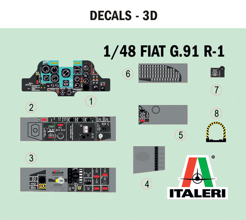 Calcas en 3D de la maqueta del caza italiano Fiat G.91 R en escala 1:48 de Italeri referencia 2645
