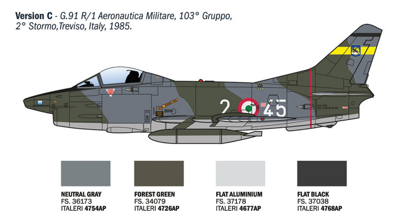 Decoración 2 de la maqueta del caza italiano Fiat G.91 R en escala 1:48 de Italeri referencia 2645