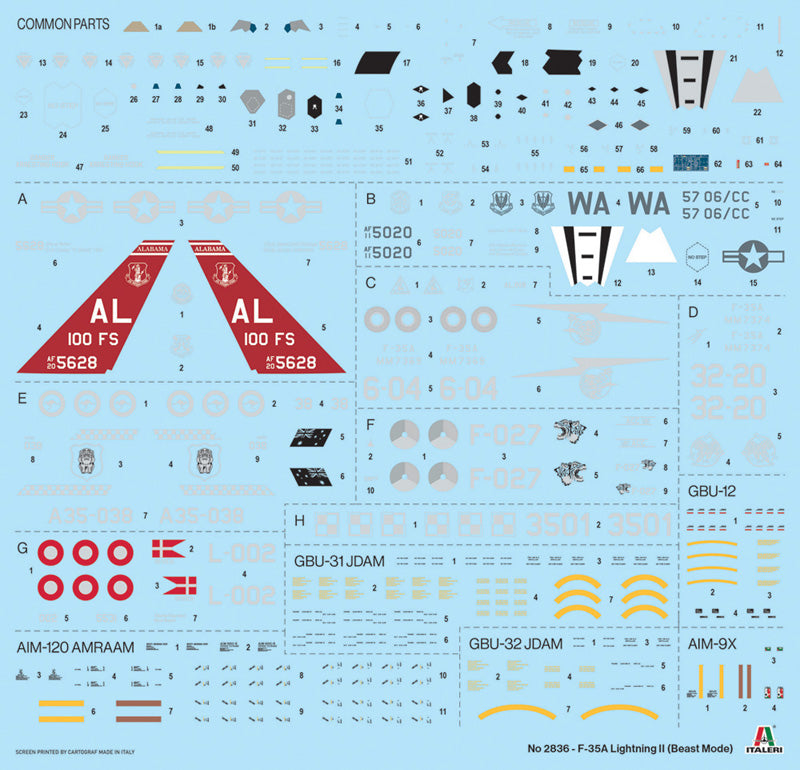 Calcas de la maqueta del caza F-35A en escala 1:48 de Italeri referencia 2836
