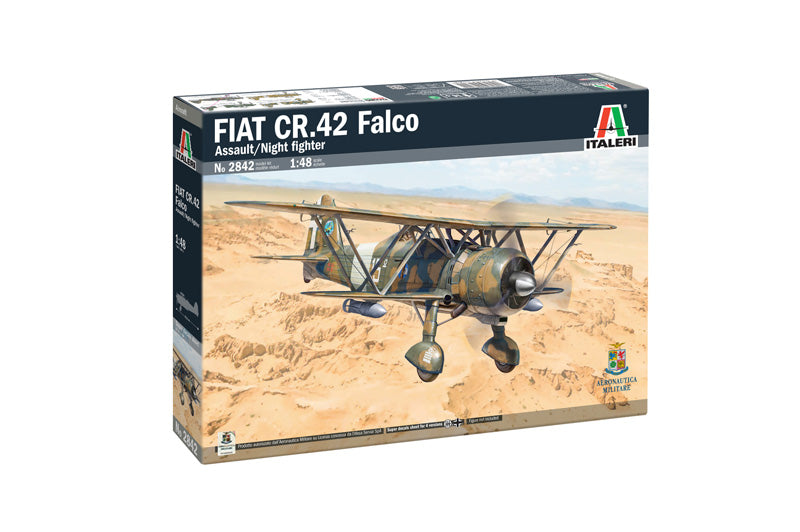 Portada de la caja de la maqueta del caza italiano CR.42 Falco en escala 1:48 de Italeri referencia 2842