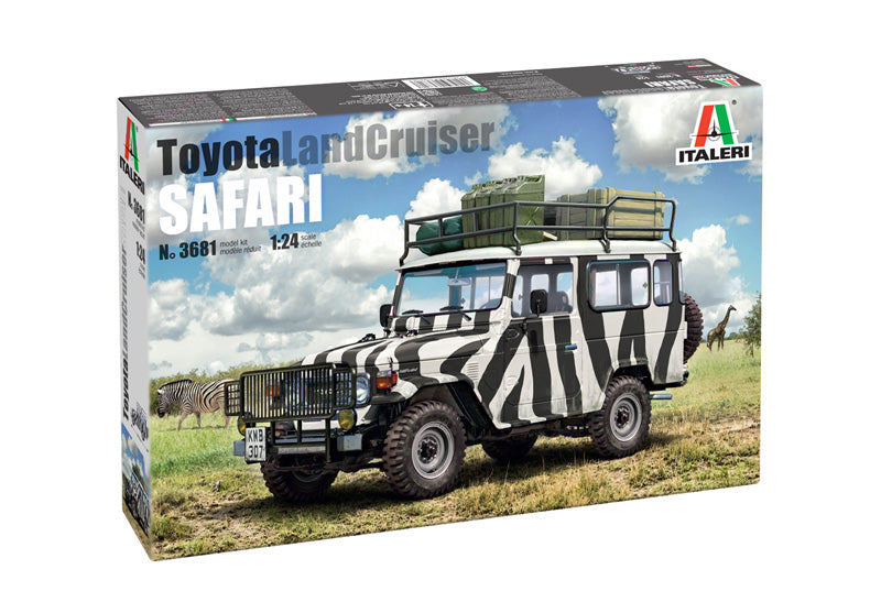 Portada de la caja de la maqueta del coche todoterreno Toyota Landcruiser en escala 1:24 de Italeri referencia 3681