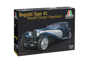 Portada de la caja de la maqueta del Bugatti Tipo 41 Royale Coupé Napoleón en escala 1:24 de Italeri referencia 3705