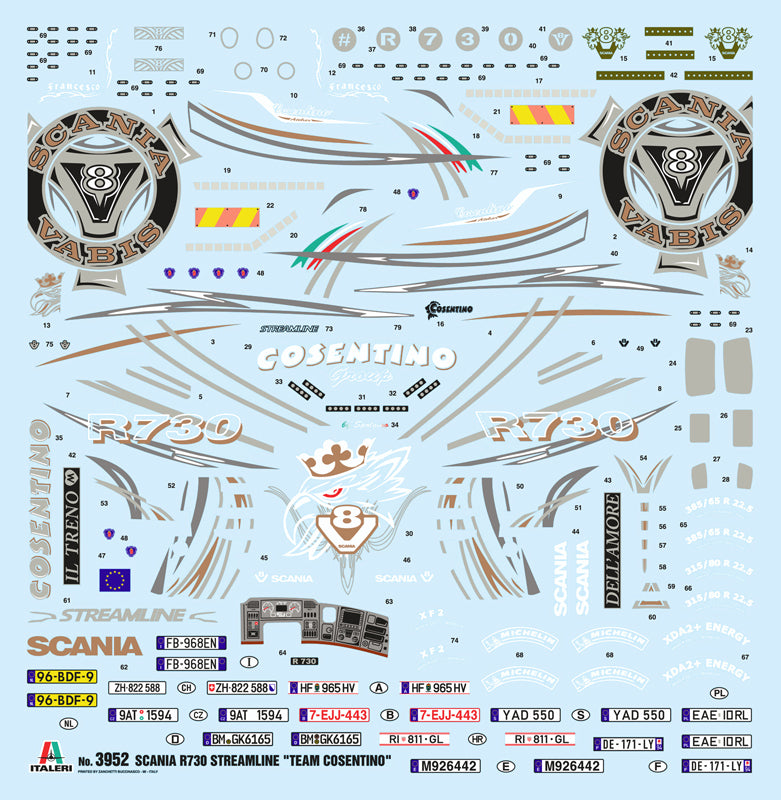 Calcas 1 de la maqueta del camión Scania R730 Stream Line en escala 1:24 de Italeri referencia 3952