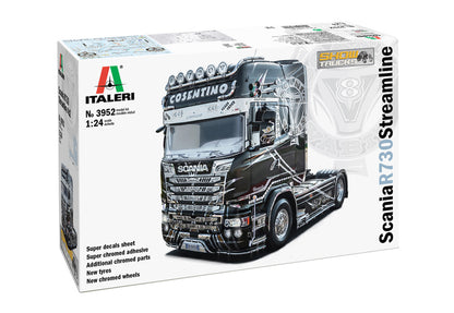 Portada de la caja de la maqueta del camión Scania R730 Stream Line en escala 1:24 de Italeri referencia 3952