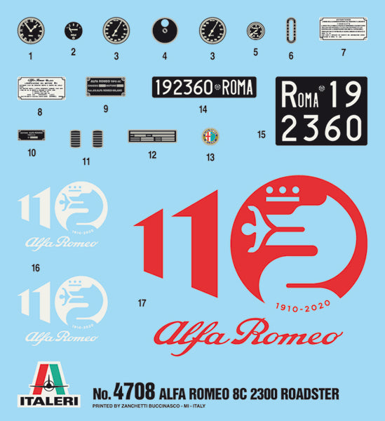 Calcas de la maqueta del Alfa Romeo 8C 2300 Roadster en escala 1:12 de Italeri referencia 4708