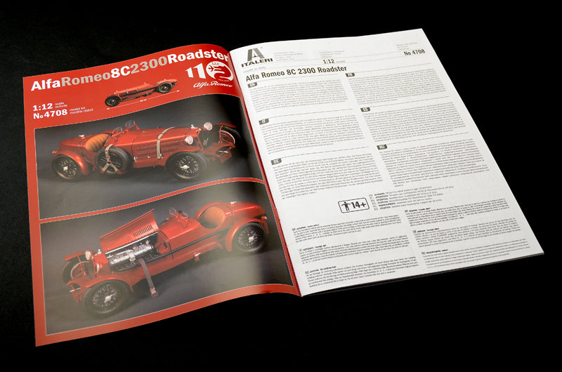 Interior de las instrucciones de la maqueta del Alfa Romeo 8C 2300 Roadster en escala 1:12 de Italeri referencia 4708
