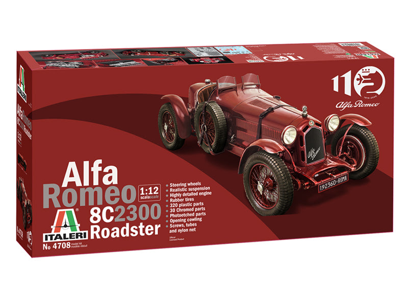 Portada de la caja de la maqueta del Alfa Romeo 8C 2300 Roadster en escala 1:12 de Italeri referencia 4708