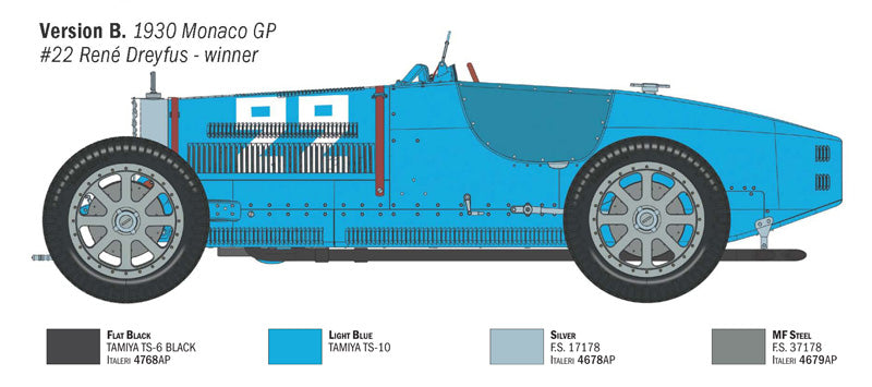 Decoración 2  de la maqueta del Bugatti Type 35B de Fórmula 1 de 1928 en escala 1:12 de Italeri referencia 4716
