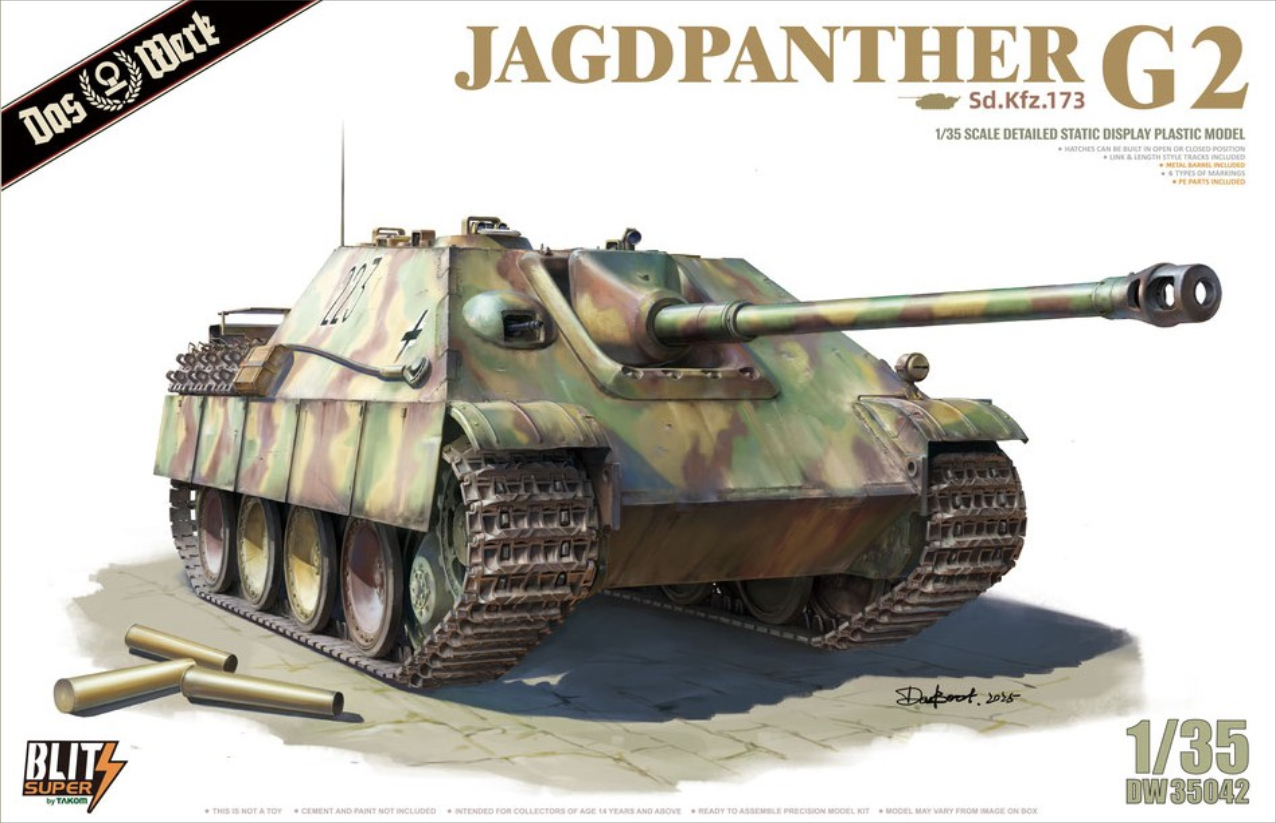 Portada de la maqueta del cazacarros alemán Jagdpanther G2 en escala 1:35 del fabricante Das Werk 35042