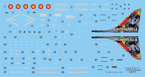 Set de calcas con insignias españolas para las maquetas del avión AV-8B Harrier II Plus de la 9ª Escuadrilla en el Tiger Meet de la OTAN de 2023 en escala 1:72 de Series Españolas con referencia SE4672
