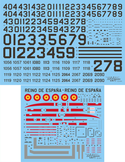 Contenido del set de calcas para hidroavión español Canadair C-215 en escala 1:72 de Series Españolas referencia 1772
