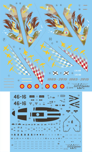 Set de calcas con insignias españolas para las maquetas del avión EF-18A para el 50 aniversario del Ala 46 en escala 1:72 de Series Españolas con referencia SE3472