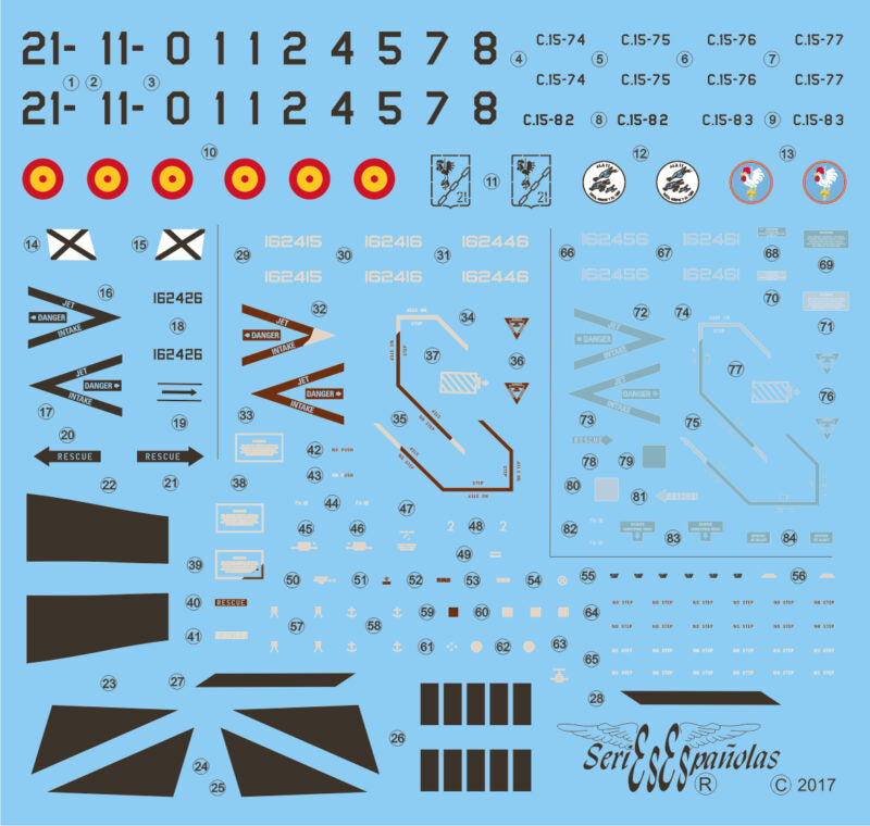 Juego de calcas para F-18 españoles en versión aggressors en escala 1:72 de Series Españolas referencia 1072