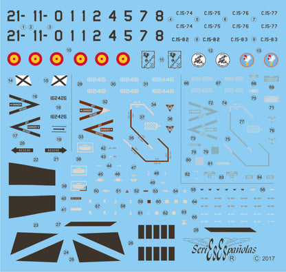 Juego de calcas para F-18 españoles en versión aggressors en escala 1:72 de Series Españolas referencia 1072