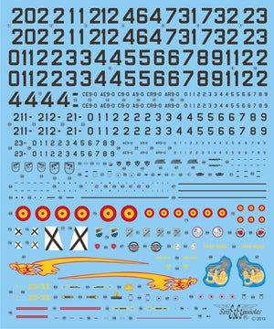 Set de calcas con insignias españolas para las maquetas del avión F-5 en escala 1:72 de Series Españolas con referencia SE2172