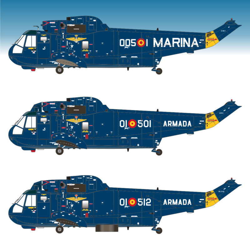 Set de calcas con insignias españolas  para las maquetas del helicóptero SH-3D/H Sea King ASW de la 5ª Escuadrilla de la Armada en escala 1:72 de Series Españolas con referencia SE3172