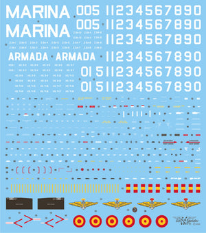 Set de calcas con insignias españolas  para las maquetas del helicóptero SH-3D/H Sea King ASW de la 5ª Escuadrilla de la Armada en escala 1:72 de Series Españolas con referencia SE3172