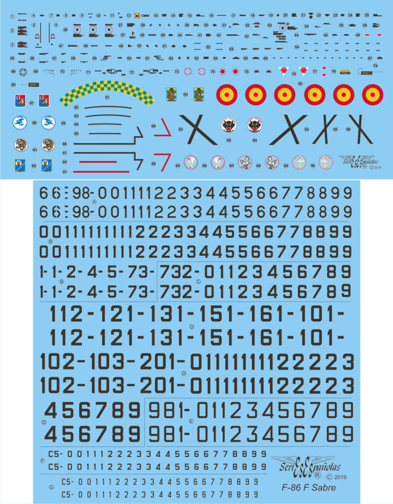 Calcas para F-86 F Sabre de los escuadrones españoles en escala 1:72 de Series Espñolas referecnia 672