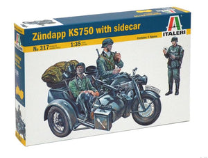 Moto alemana Zundapp KS750 con sidecar y 3 figuras ITALERI 317 en escala 1:35
