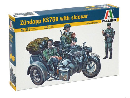 Moto alemana Zundapp KS750 con sidecar y 3 figuras ITALERI 317 en escala 1:35