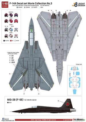 DEF MODEL (1/48) F-14A Tomcat Decal-Set – Filmkollektion Nr. 3