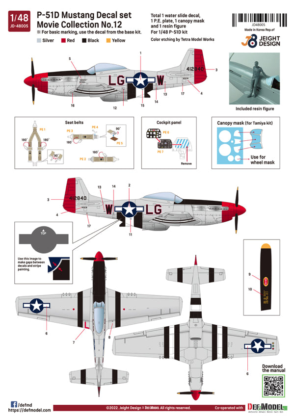 Instrucciones del set de mejora para caza P-51D Mustang en escala 1/48 de Def Model referencia JD48005
