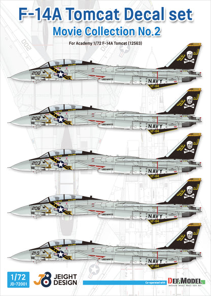 Set de calcas para caza F-14 A de los Jolly Rogers en escala 1:72 del fabricante Def Model referencia JD72001