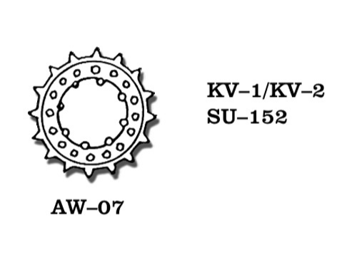 Set de 2 ruedas tensoras para maquetas de tanques alemanes KV-1, KV-2 y Su-152 en escala 1:35 de Friulmodel referencia AW-07