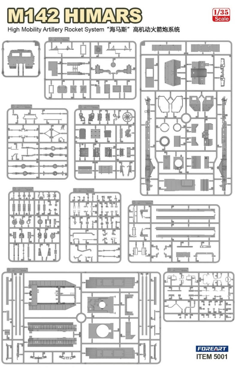 Piezas 2 de la maqueta del sistema lanzacohetes M142 HIMARS en escala 1:35 de Foreart con referencia 5001
