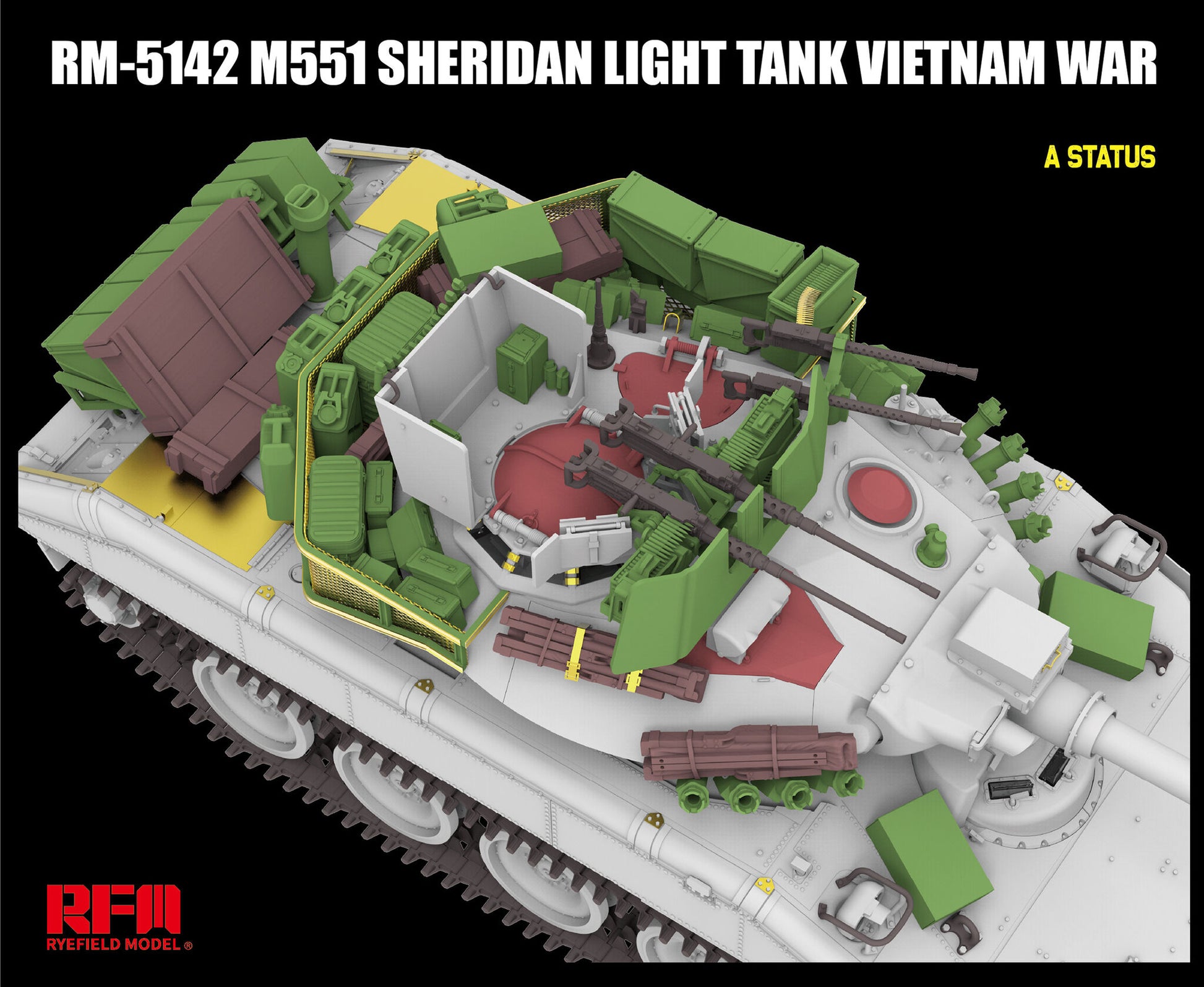 Vista aérea de la configuración A de la maqueta del carro norteamericano M551 Sheridan durante la Guerra de Vietnam en escala 1:35 del fabricante RFM y referencia 5142